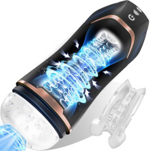 (noir) Masturbateur masculin automatique à succion, 10 modes, vagin en silicone, vraie chatte, machine
