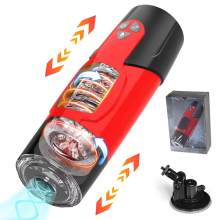 (Rouge-Avec boîte) Masturbateur masculin automatique à piston télescopique et rotatif mains libres
