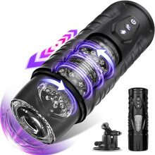 (FJB117-BK-ZJ) Masturbateur automatique pour homme, 7 modes de poussée, masturbateur rotatif, tasse