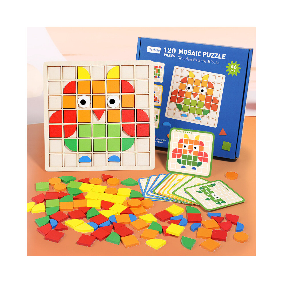 3d Mosaic Wooden Puzzle Montessori Toy Kids Educational Early Preschool Desktop