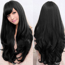 (Black) Women Long Curly Wavy Full Wig Heat Resistant Hair Cosplay Lolita Grace Party