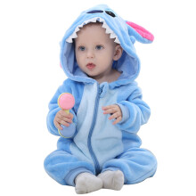 (Stitch, Fit Height90cm) Onesie Cartoon Baby Animal Flannel Crawling Clothes Long Winter Sleeve