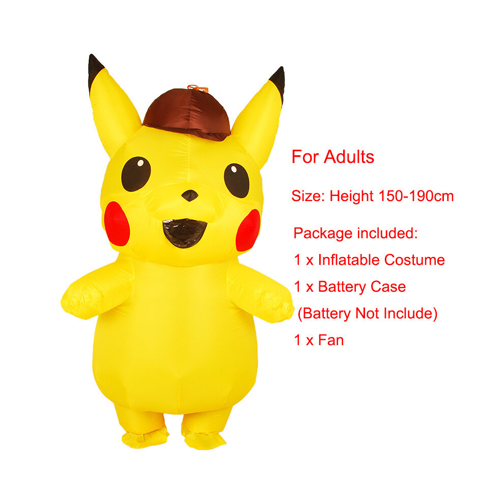 (For Adult(Height 150-190cm)) Mascot Adult Kids Detective Pikachu Inflatable Costume Halloween Cosplay Dress