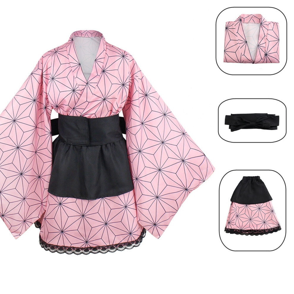 (Pink, XXL) Demon Slayer Kamado Tanjirou Agatsuma Zenitsu Kamado Nezuko Cosplay Maid Dress-image-OPC-PGXD58B-NEW