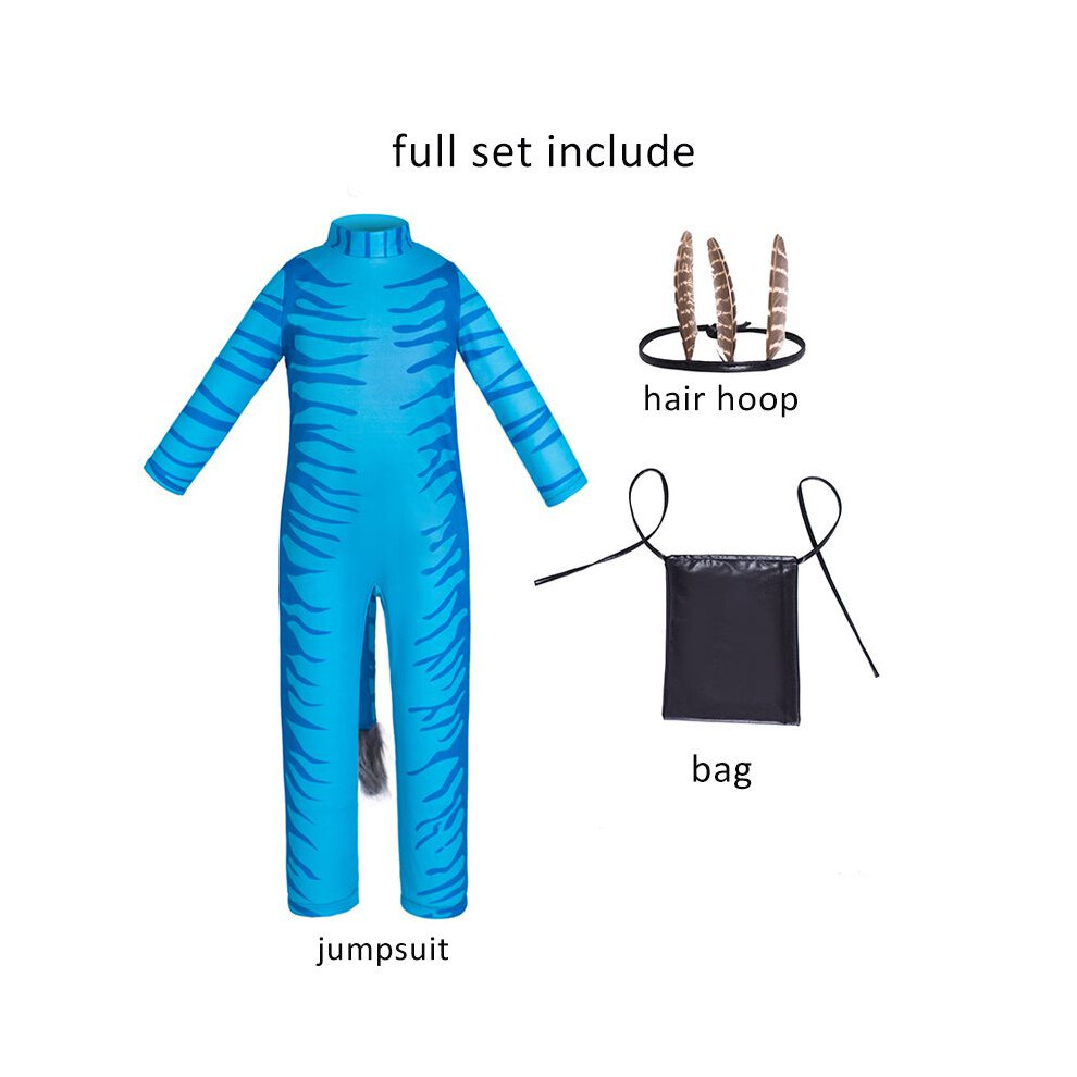 (M) Cosplay Kids Avatar Costume Halloween Blue Jumpsuit Set Fancy Dress Party Unisex