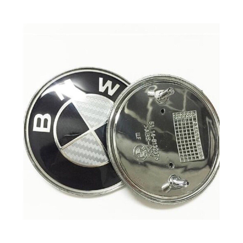 Bmw Real Carbon Fiber 74Mm Hood Emblem - & Trunk Badge, Fits Most Bmw Models Black/Silver