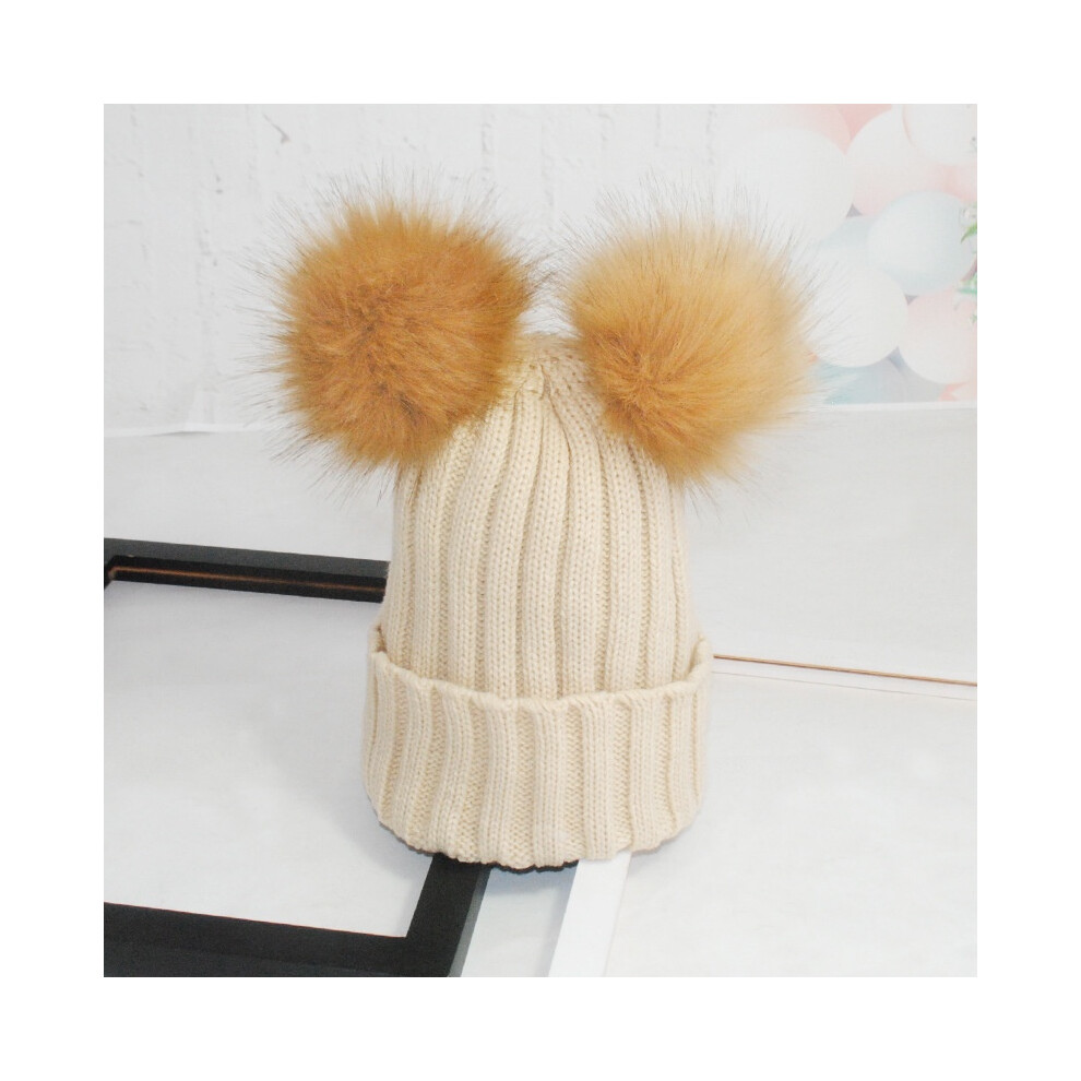 (Beige) Crochet Braided Wool Knit Beanie Beret Ski Ball Cap Baggy Womens Warm Hat Winter-image-OPC-PGXDCB9-NEW