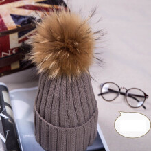 (DarkGray) Winter Real New Raccoon Fur Hats Pom Pon Women Lady Knit Bobble Cap Beanie