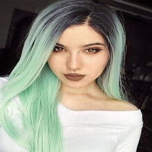 Hair Synthetic 28 Wig Long Straight Wigs Heat Safe Mint Green Ombre