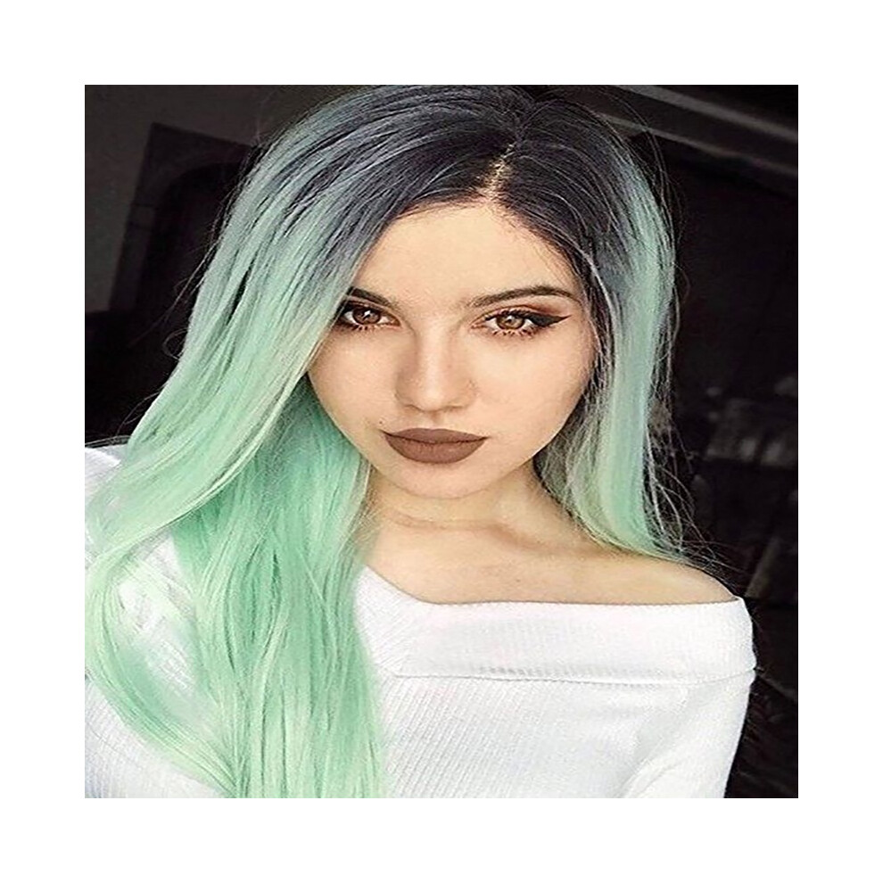 Hair Synthetic 28 Wig Long Straight Wigs Heat Safe Mint Ombre Green