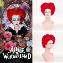 In Alice Wonderland Queen Of Hearts Burgundy Curls Wig Cosplay Party Halloween