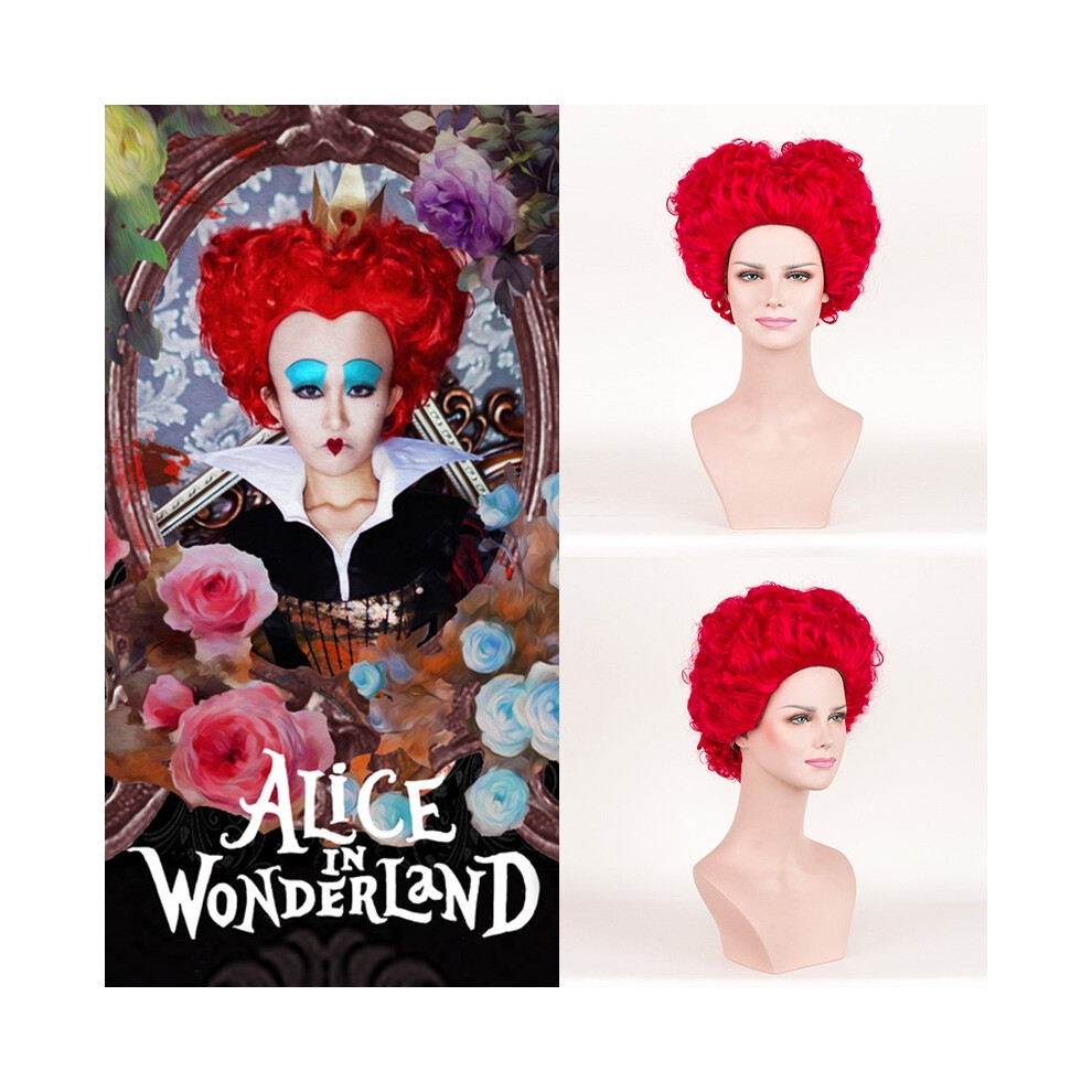 In Alice Wonderland Queen Of Hearts Burgundy Curls Wig Cosplay Party Halloween Red
