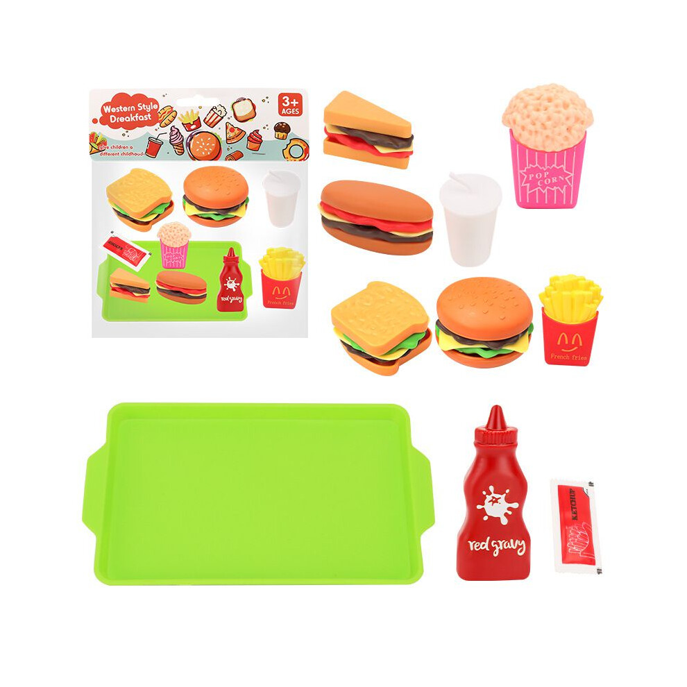 (Green) Play Food Pretend Kids Toys Set House Sandwich French Fries Burger Simulation