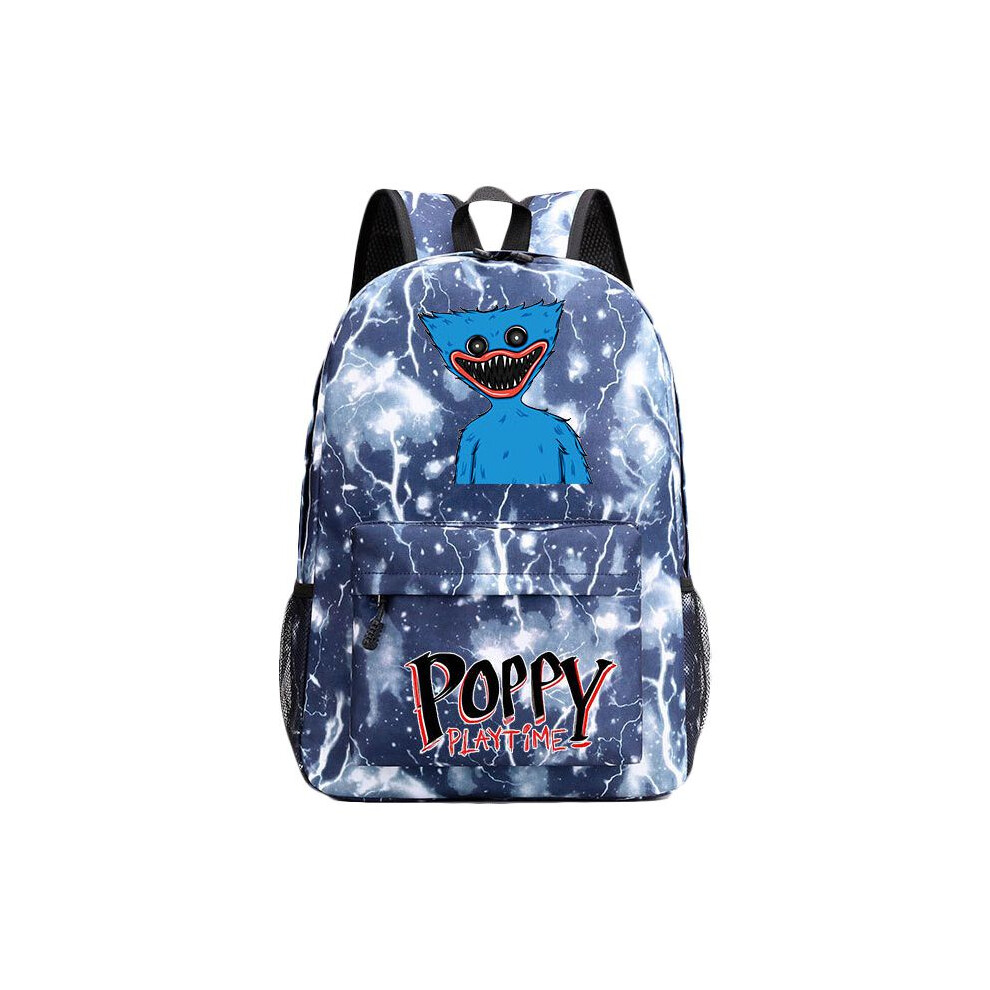 (Lightning ) Poppy Huggy Playtime Wuggy Cartoon Pattern Backpack Schoolbag Bag Travel Unisex Blue