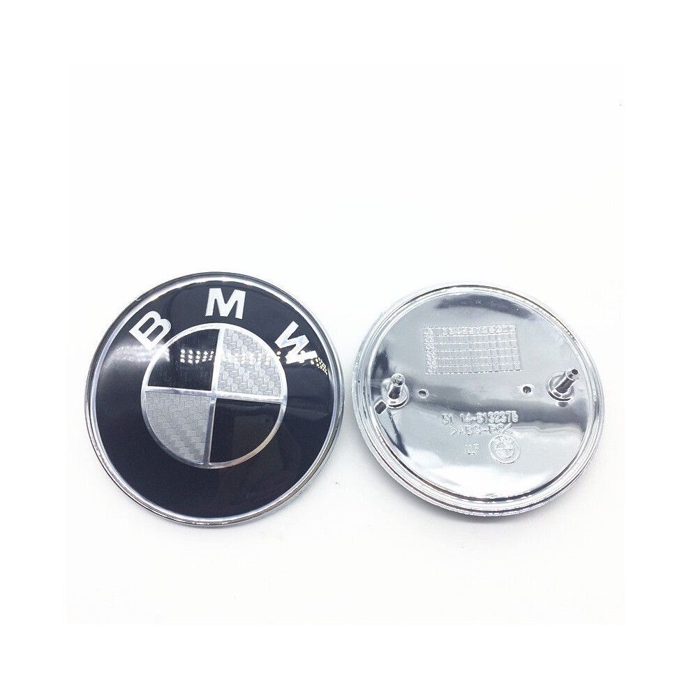 Logo Bmw For Real Carbon Fiber 74Mm Hood Emblem Badge Trunk Black/Silver