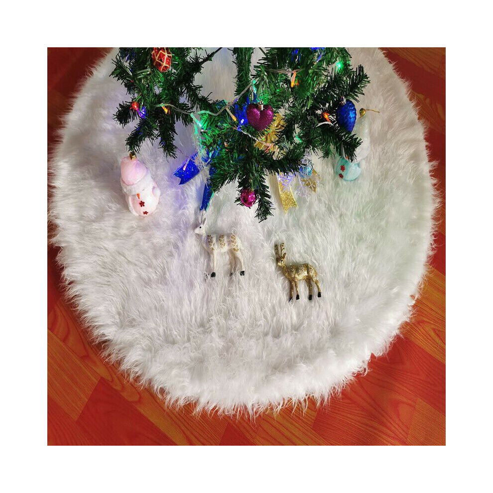 (90cm/35.43in) White Christmas Tree Skirt Base Faux Fur Xmas Floor Mat Decoration Ornament-image-OPC-PGXDR6T-NEW