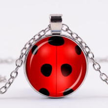(Red+Silver) Styles Miraculous 8 Ladybug Necklace Glass Circle Animal Necklace For Cos Girls