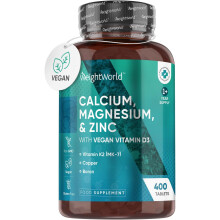 Vegan Calcium Magnesium Zinc with Vitamin D3 & K2, Selenium - 400 Tablets (1+ Year Supply) High-Strength Bone & Immune Support
