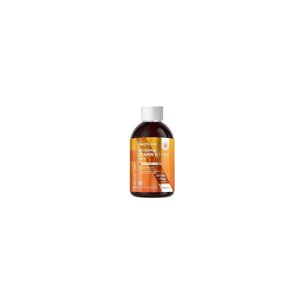 Weightworld Liposomal Vitamin D3 K2 Liquid For Adults - Vegan 2000Iu D3 & 75Mcg K2 - Natural Berry Flavour - 50 Servings