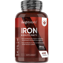 Gentle High-Strength Iron 28mg Bisglycinate Tablets - 400 Vegan Pills (6+ Months Supply)