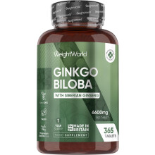 Ginkgo Biloba and Ginseng 6600mg - 365 Vegan Tablets - 1 Year Supply