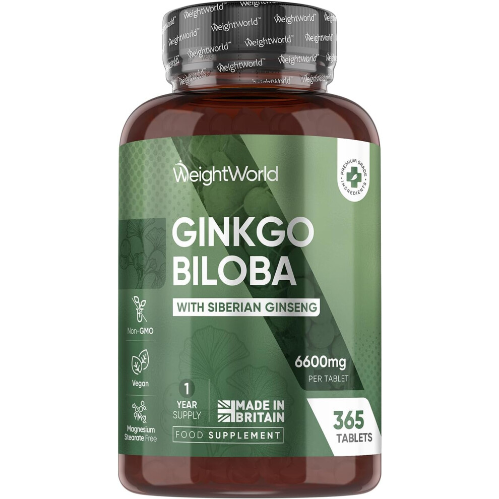 Weightworld Ginkgo Biloba And Ginseng 6600Mg - 365 Vegan Tablets - 1 Year Supply