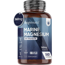High Strength Magnesium Supplements - 180 Vegan Marine Magnesium Capsules with Vitamin B6