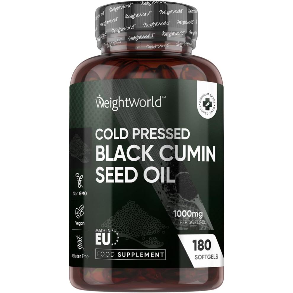 Weightworld Black Seed Oil Capsules 1000Mg - 180 Softgels - 6 Month Supply - Cold Pressed Cumin Seed Oil