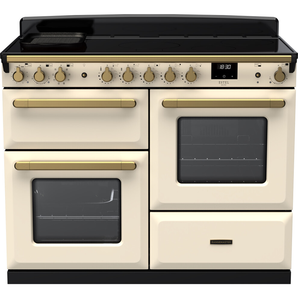 Rangemaster Estel Deluxe 110Cm Electric Range Cooker With Induction Hob - Cream / Antique Brass - A Rated