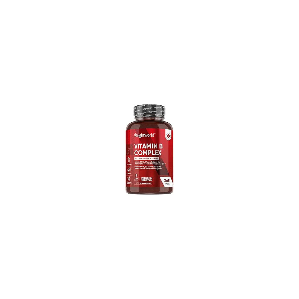 Vitamin B Complex - 365 Vegan Tablets - 1 Year Supply - B1, B2, B3, B5, B6, B7, B9, B12 & C - UK Made