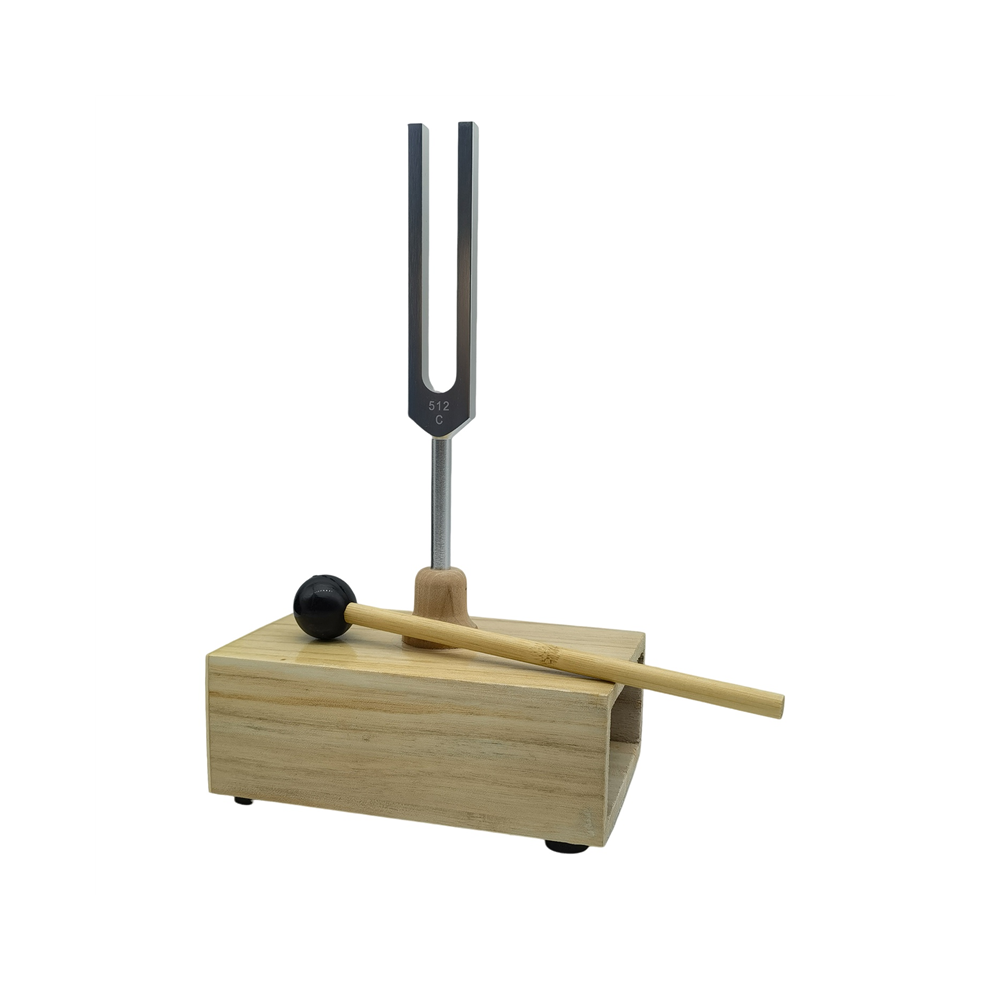 Exogio Tuning Fork 512Hz Vibration With Wood Resonator Box Experimental Instrument For Sound Therapy, Yoga, Meditation