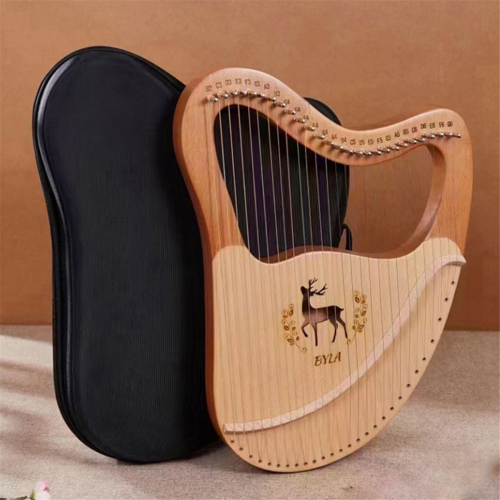 Lyre Harp High Quality Solid Wood Mahogany Instrument with Case Box Spare Strings 27 2