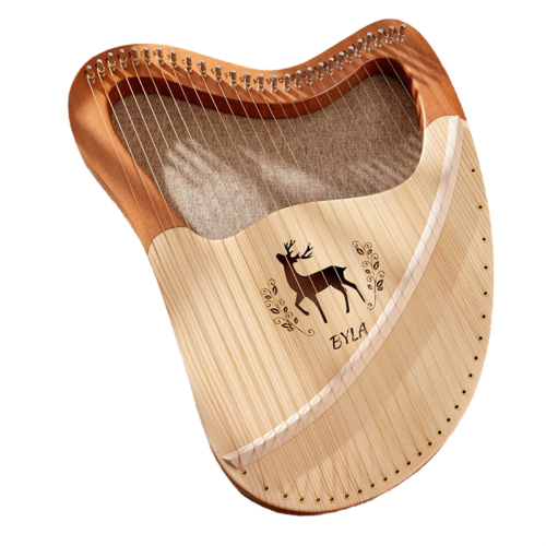 Lyre Harp High Quality Solid Wood Mahogany Instrument with Case Box Spare Strings 27 1
