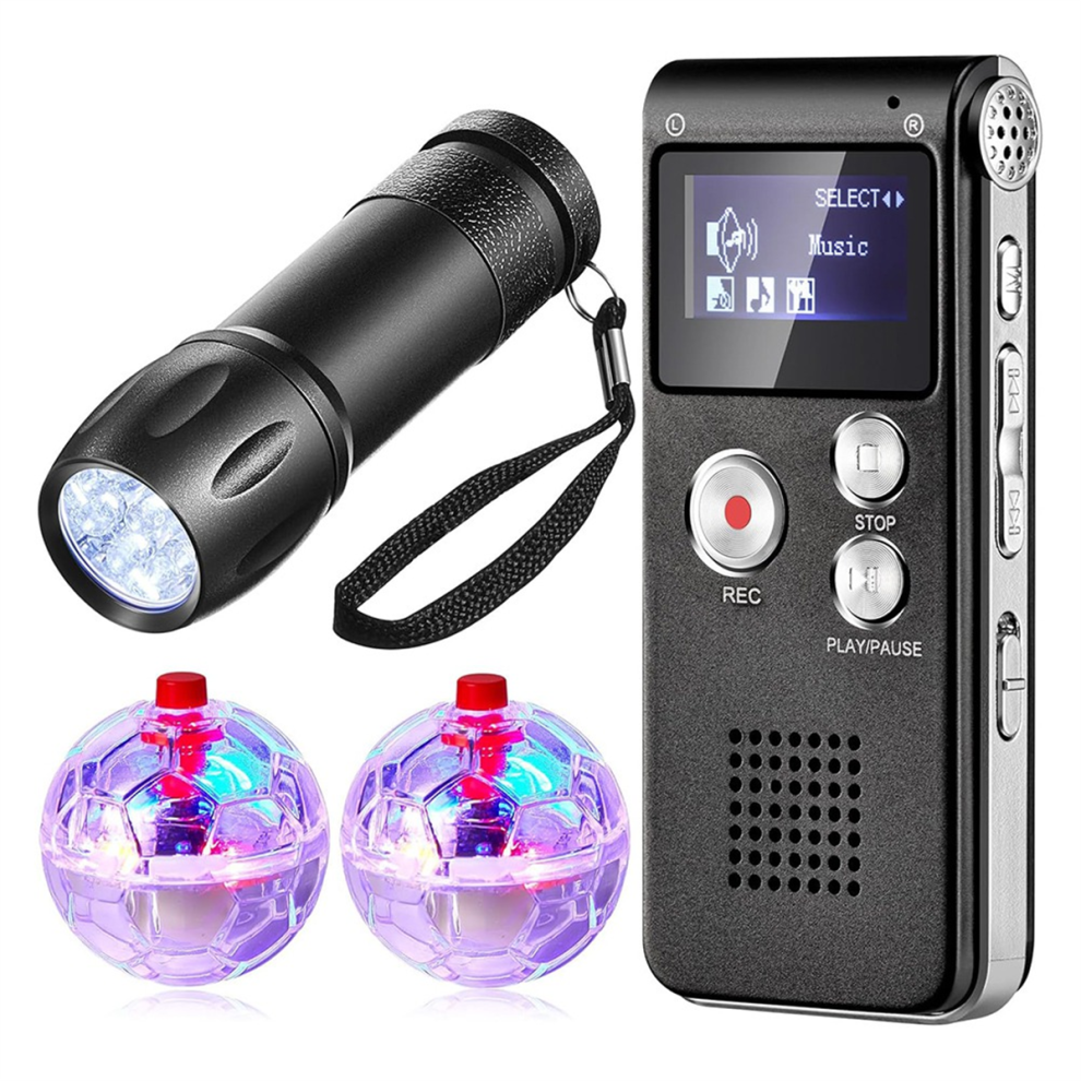 4 Pcs Ghost HuntingEquipment Kit Includes 1Digital Voice Recorder 2 LED Light Up Pet Cat Ball 1 Black UV Flashlight,8GB-image-OPC-PGXDZ7Q-NEW