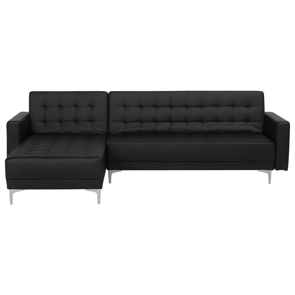 Right Hand Faux Leather Corner Sofa Black ABERDEEN
