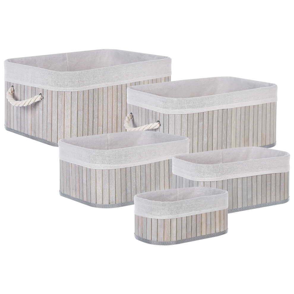 Set of 5 Baskets TALPE Bamboo Wood Grey