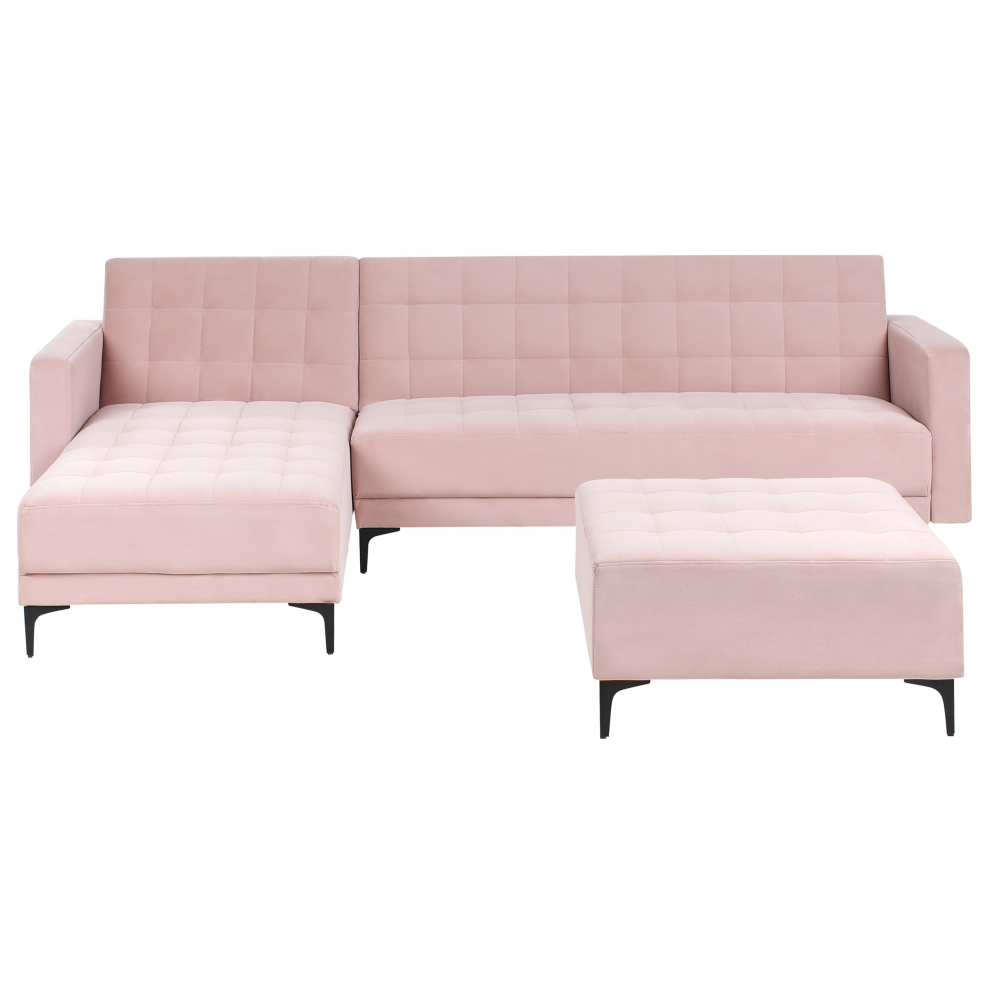 Modular Corner Sofa Bed 4 Seater ABERDEEN Velvet Pastel Pink Right Hand