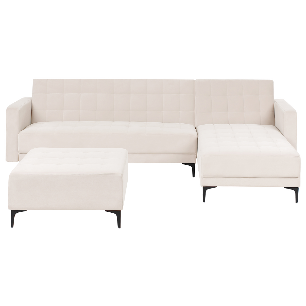 Modular Corner Sofa Bed 4 Seater ABERDEEN Velvet Light Beige Left Hand