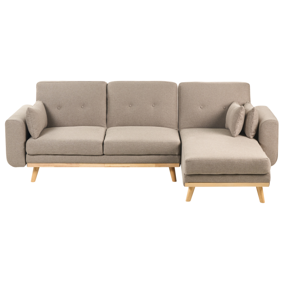 Corner Sofa Bed 3 Seater KAARINA Fabric Light Brown Left Hand