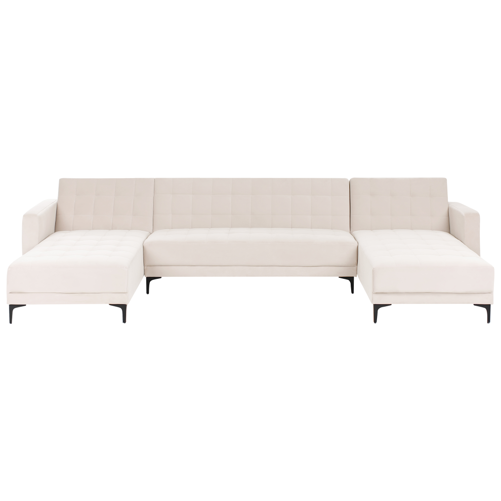 Modular U-Shape Sofa Bed 5 Seater ABERDEEN Velvet Light Beige