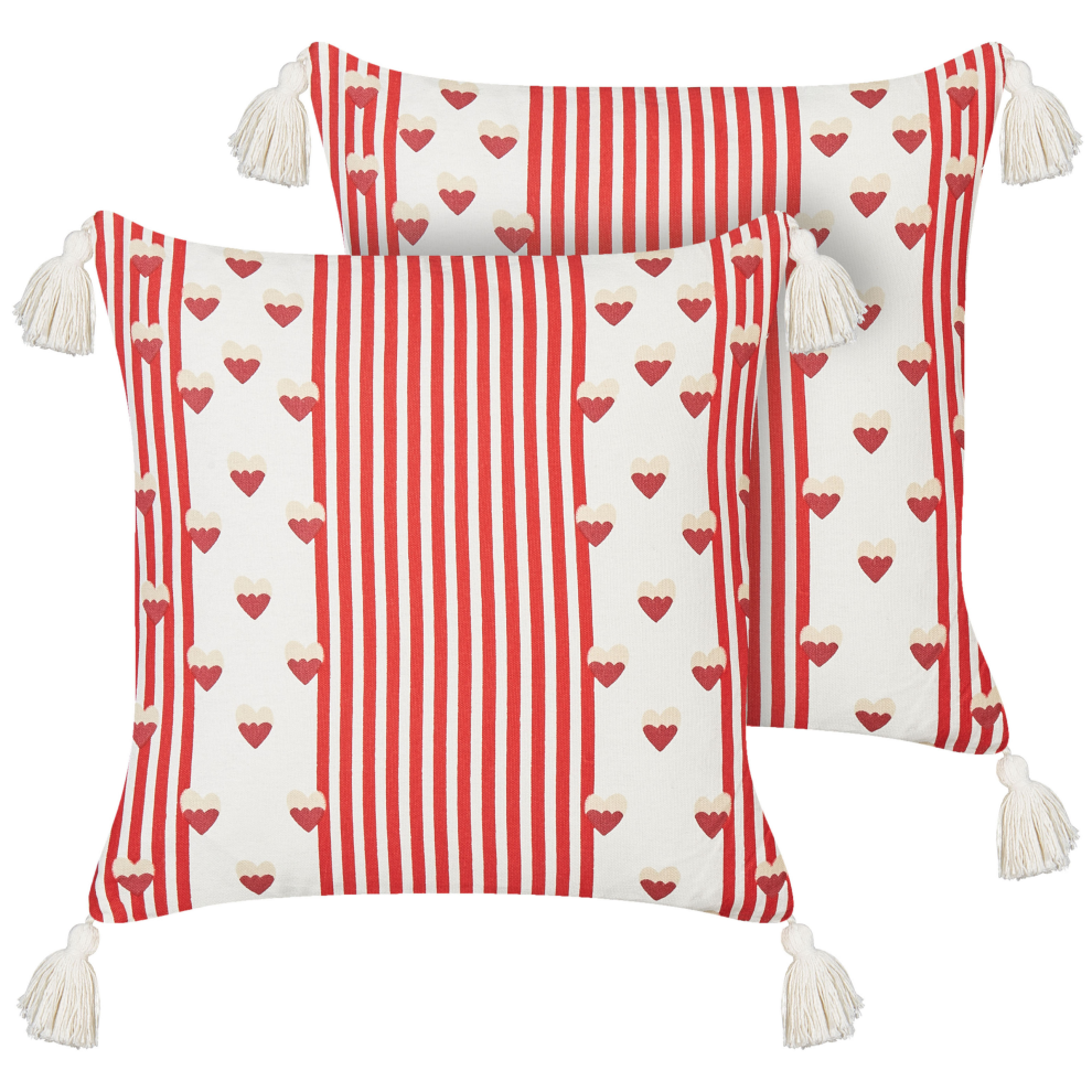 Set of 2 Decorative Cushions BANKSIA Cotton 45 x 45 cm Red Striped