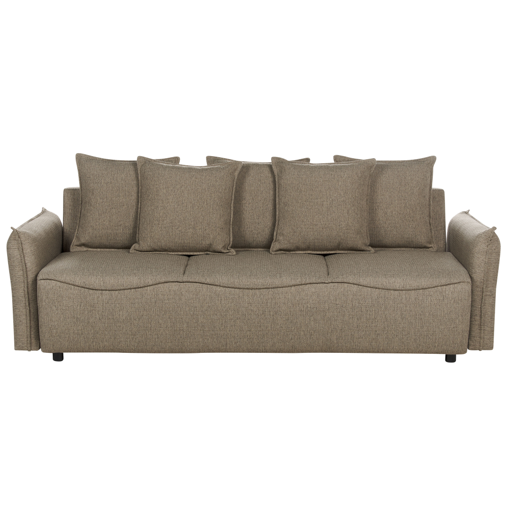 Sofa Bed 3 Seater KRAMA Fabric Brown with Storage