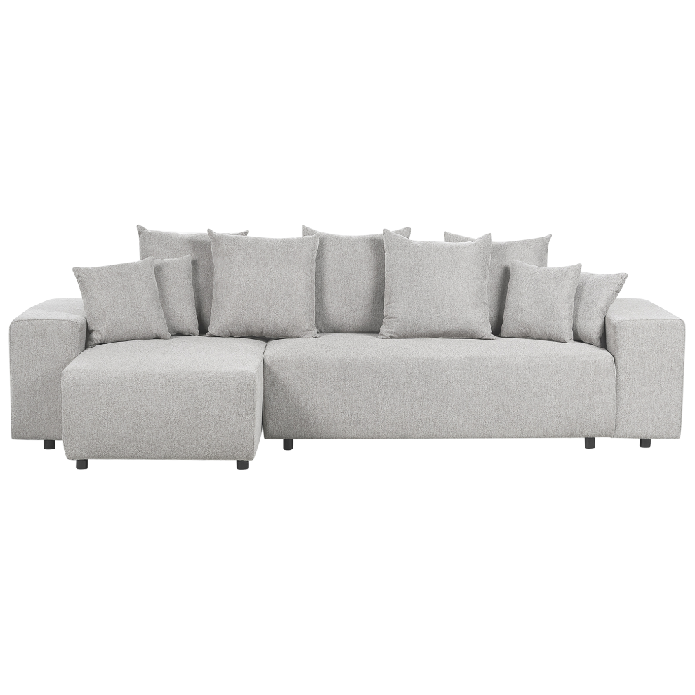 Corner Sofa Bed 3 Seater LUSPA Fabric Light Grey with Storage Right Hand
