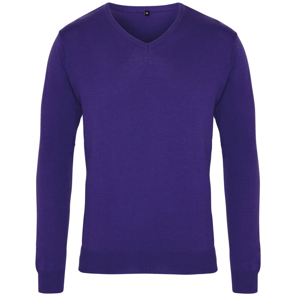 (S, Purple) Premier Mens V-Neck Knitted Sweater-image-OPC-P557RMN-NEW