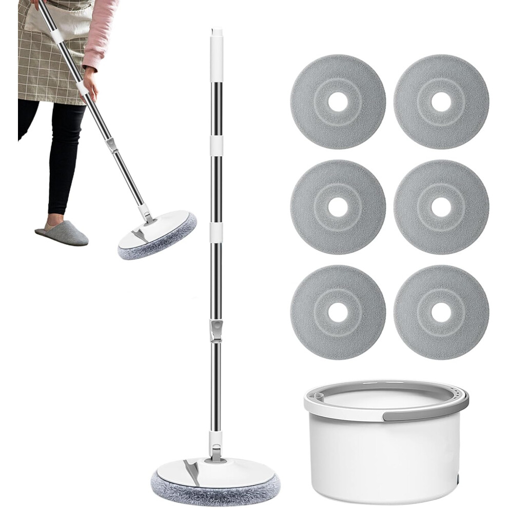 Spins Mop - Dust Mop with Wringer | Telescopic Handle Home and Kitchen Cleaning Supplies with 6 Replaceable Microfiber Pads for Hardwood Tile