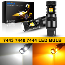 Winetis 2X 7443 12V 7444NA 16 SMD weiß/bernsteinfarbene Switchback-LED-Glühbirne mit Projektorlinse,