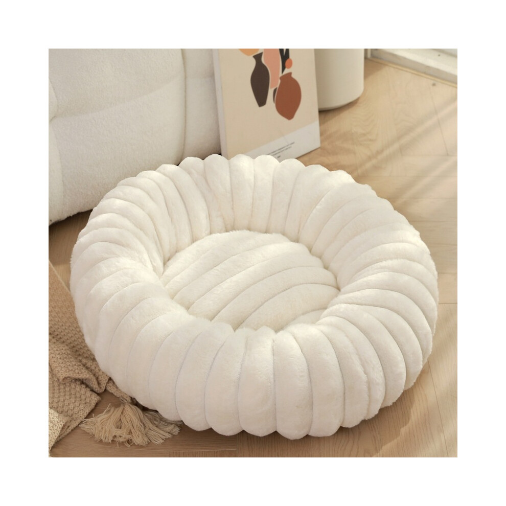 (blanc-70 cm) Panier rond pour chien, lit super doux pour chat, niche longue en peluche pour chien de