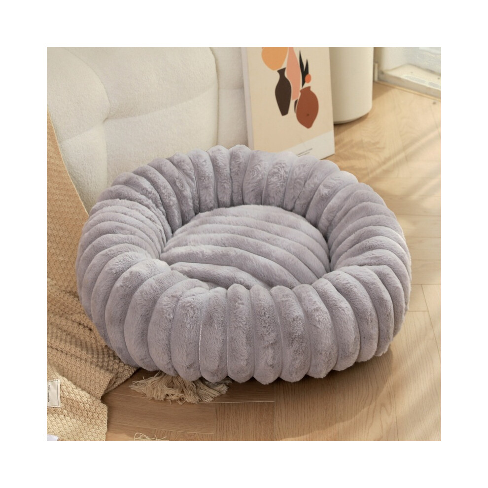 (GRIS-70 cm) Panier rond pour chien et chat, très doux, en peluche, pour chien de taille moyenne, idéal
