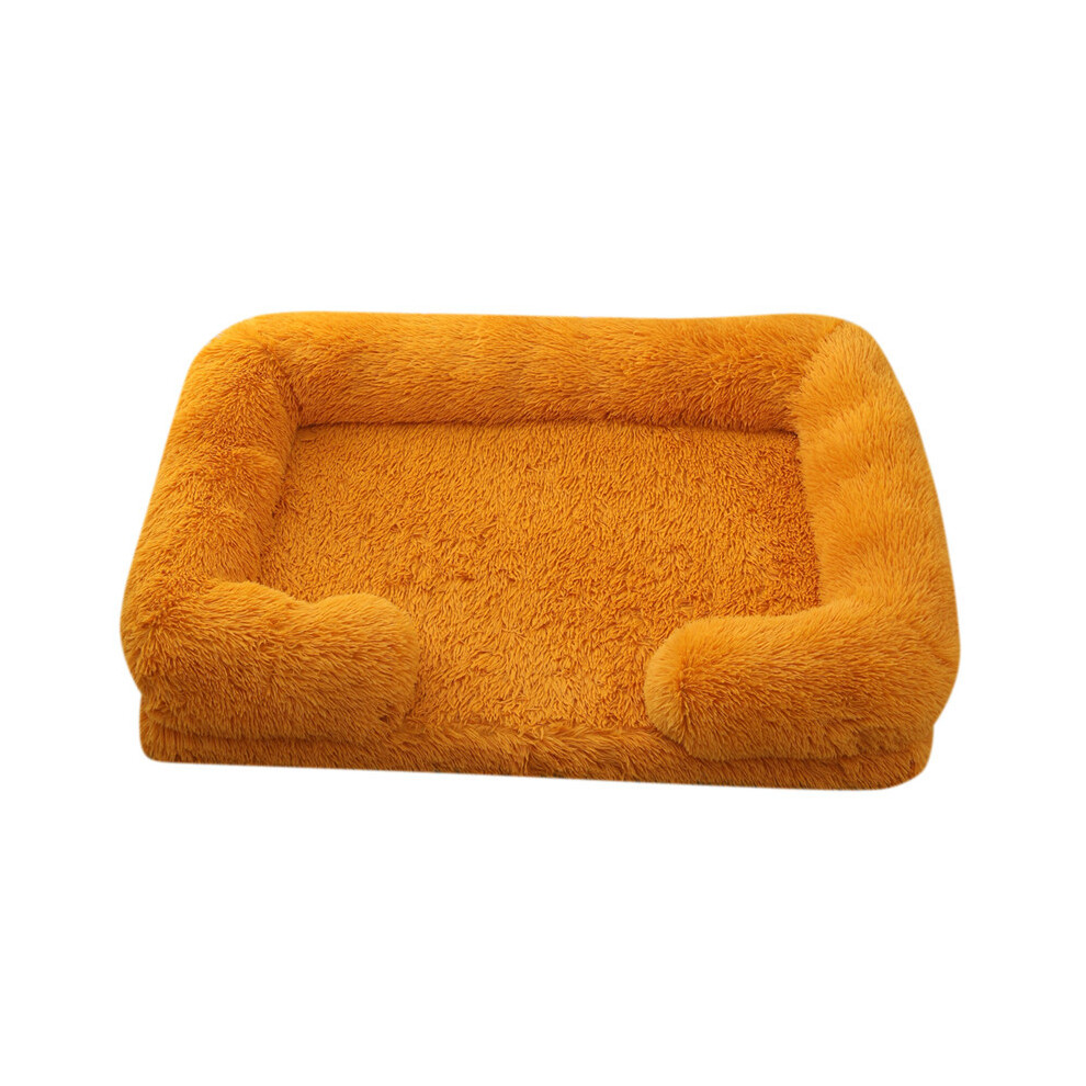 (Jaune-L 75x50x14cm) Grand lit rectangulaire pour chien d'hiver lavable en peluche moelleux pour chien