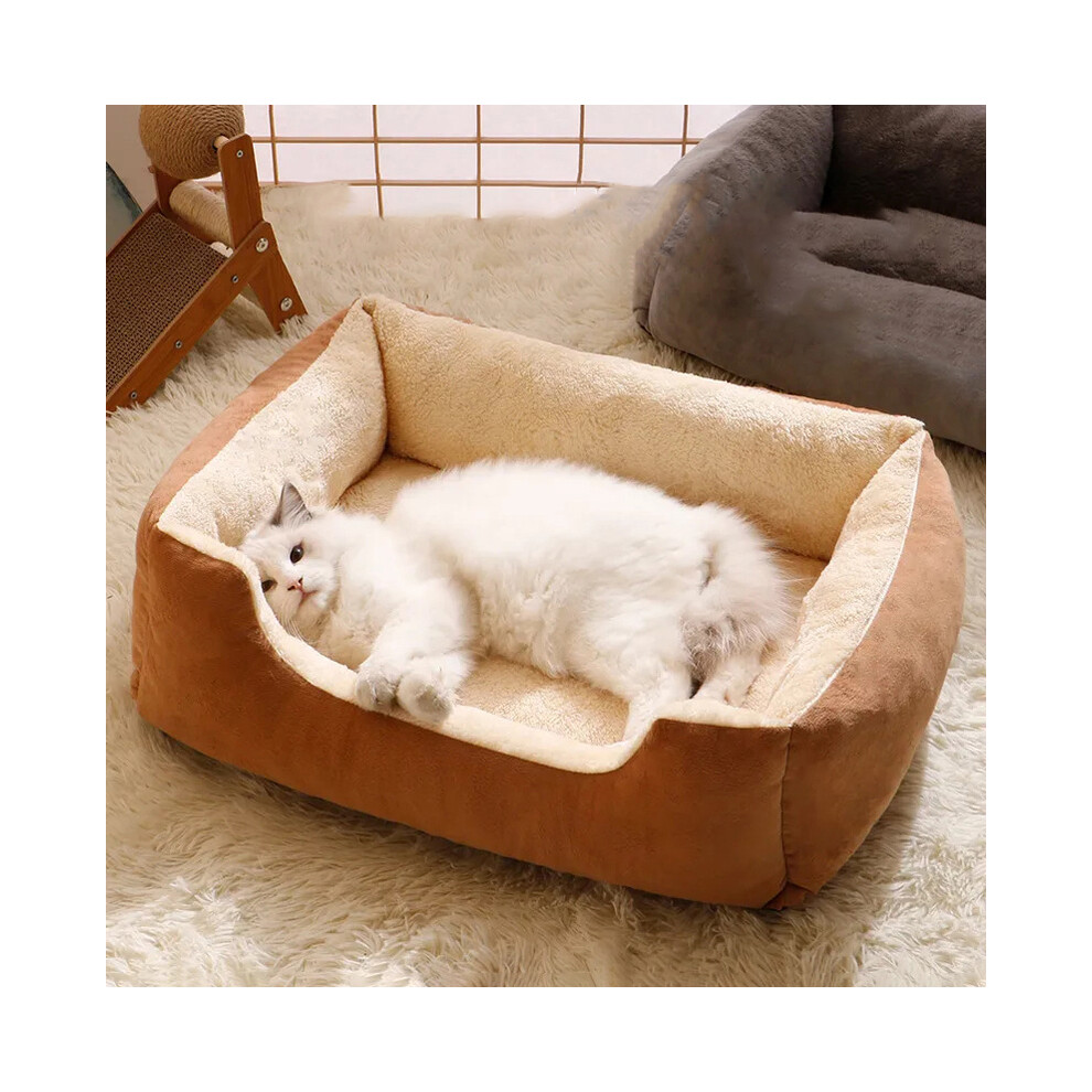 (Café clair-XXL) Tapis carré pour chat et chien, chaud et confortable, en peluche, pour l'hiver, pour